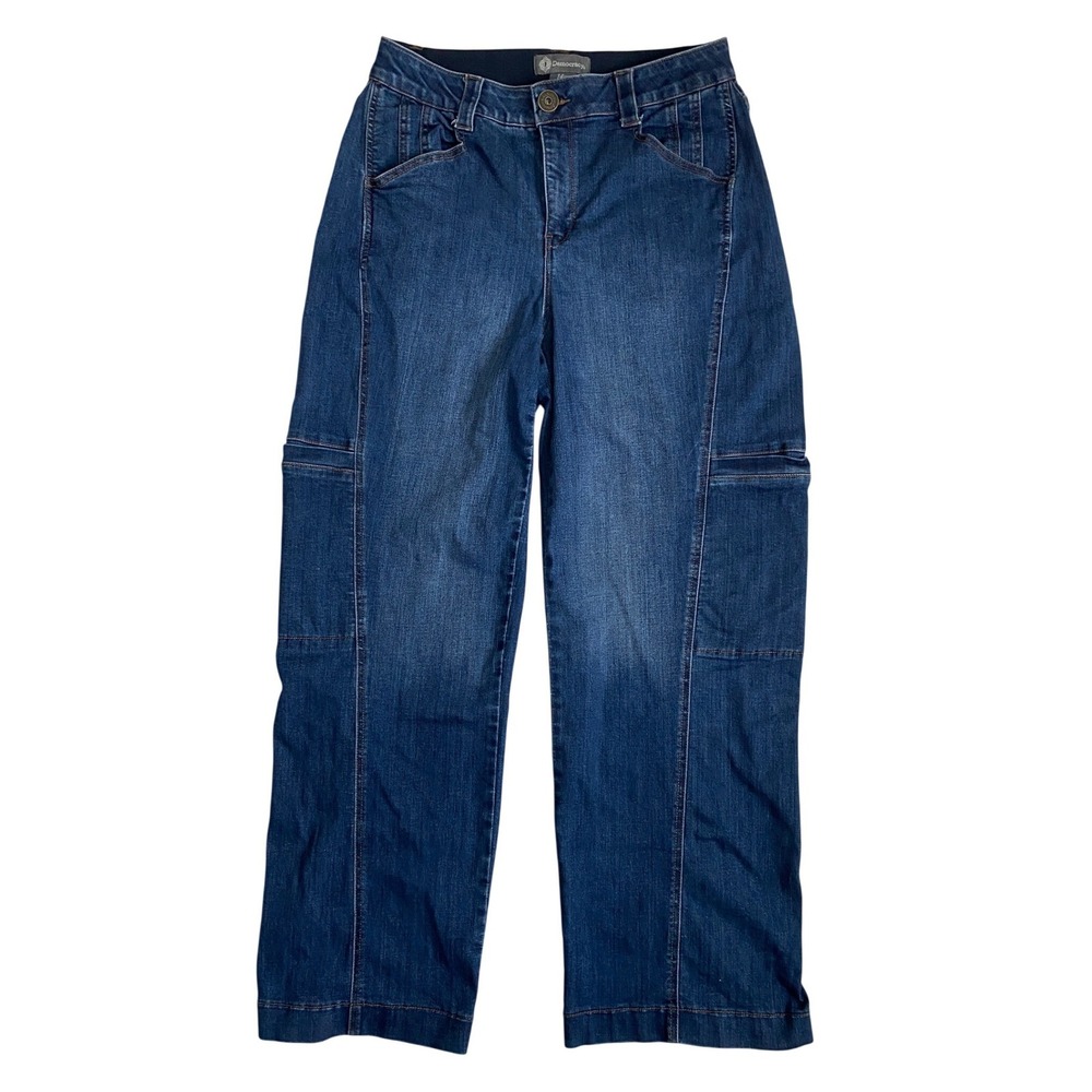 Democracy AbSolution Wide Leg Cargo Jeans Blue Denim Side Panel Patch Pocket 14W